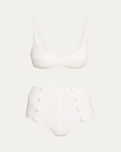 Lisa Marie Fernandez Balconette High-waist Two-piece Swimsuit In White Text
