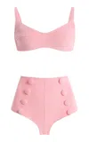 Lisa Marie Fernandez Balconette High-waisted Terry Cloth Bikini In Pink