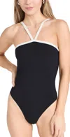 Lisa Marie Fernandez Bandeau Maillot With Piping Black Crepe W/cream Piping In Black Crepe W/cream Piping