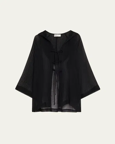 Lisa Marie Fernandez Beach Cape Mini Dress In Black Sorrento Gauze