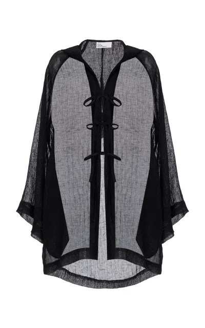 Lisa Marie Fernandez Beach Linen-blend Gauze Mini Cape In Black