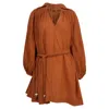 Lisa Marie Fernandez Belted Mini Dress In Orange Cotton In Brown