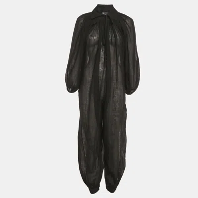 Lisa Marie Fernandez Black Organic Linen Belted Sheer Jumpsuit