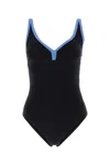 Lisa Marie Fernandez Maria Contrasting Trimmings Swimsuit V-neckline In Blacreazu