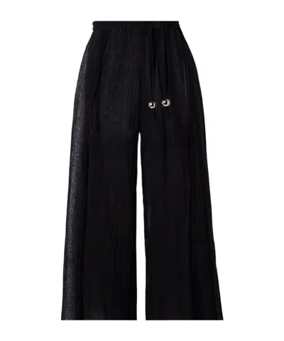 Lisa Marie Fernandez Embellished Belted Crinkled Linen-blend Gauze Wide-leg Pants In Black