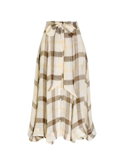 Lisa Marie Fernandez Tie-detailed Checked Linen-blend Gauze Midi Skirt In Multi