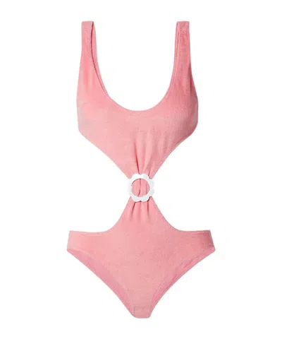 Lisa Marie Fernandez Buckle Cutout Stretch Cotton Terry One-piece Swimsuit In Pink