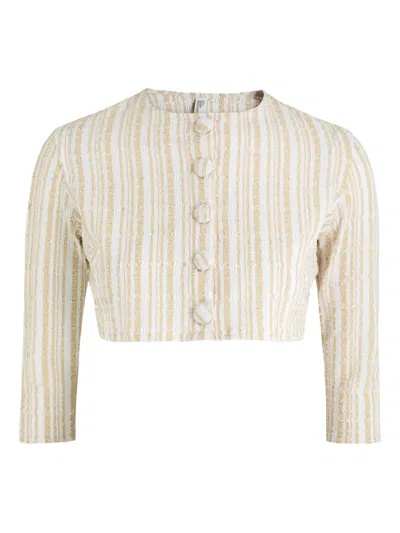 Lisa Marie Fernandez Striped Seersucker Cardigan In Neutral