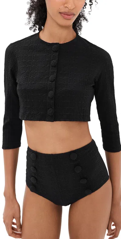 Lisa Marie Fernandez Cardigan Black Seersucker