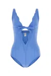 Lisa Marie Fernandez Scallop Bow Swimsuit In Stretch Seersucker