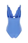Lisa Marie Fernandez Scallop Bow Swimsuit In Stretch Seersucker In Azure