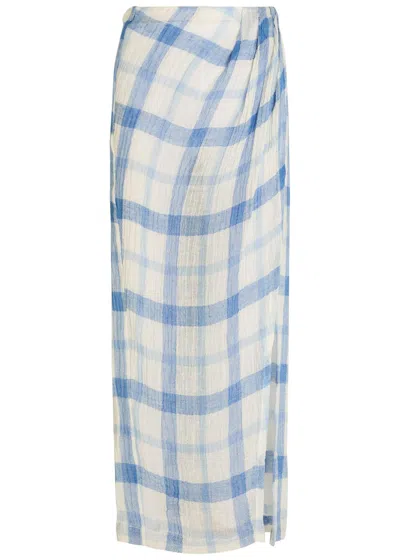 Lisa Marie Fernandez Checked Linen-blend Sarong Skirt In Multi