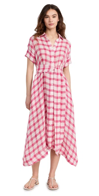 Lisa Marie Fernandez Classic Shirt Dress Fuchsia Gingham Chios Gauze