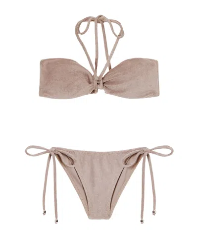 Lisa Marie Fernandez Cotton-blend Terry Bandeau Bikini In Neutral