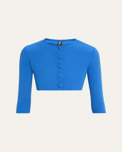 Lisa Marie Fernandez Crepe Cropped Cardigan In Cobalt Blu