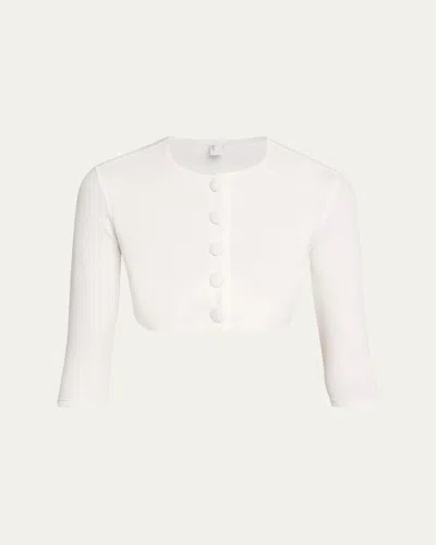 Lisa Marie Fernandez Crepe Cropped Cardigan In White Text