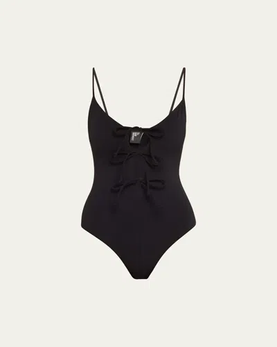 Lisa Marie Fernandez Crepe Three Tie One-piece Swimsuit In Black Crepe