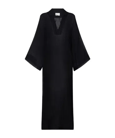 Lisa Marie Fernandez Crinkled Linen-blend Gauze Kaftan In Black