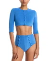 Lisa Marie Fernandez Cropped Stretch-jersey Cardigan In Blue