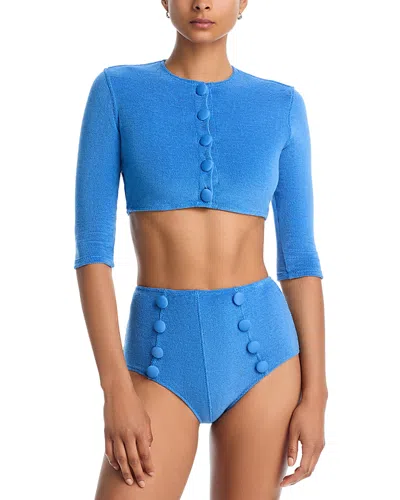 Lisa Marie Fernandez Cropped Stretch-jersey Cardigan In Blue