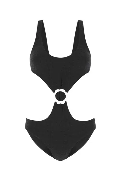 Lisa Marie Fernandez Stretch Terry Scallop Swimsuit In Black