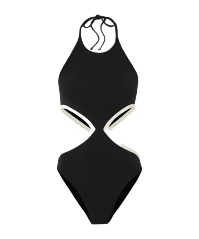 Lisa Marie Fernandez Cutout Two-tone Stretch Crepe Halter One-piece Swimsuit In Black