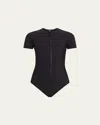 Lisa Marie Fernandez Farrah Rashguard One-piece Swimsuit In Black Neoprene