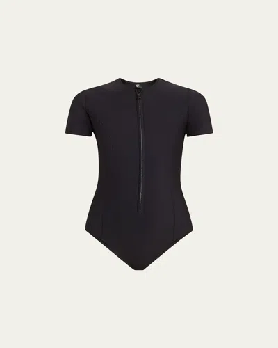 Lisa Marie Fernandez Farrah Rashguard One-piece Swimsuit In Black Neoprene