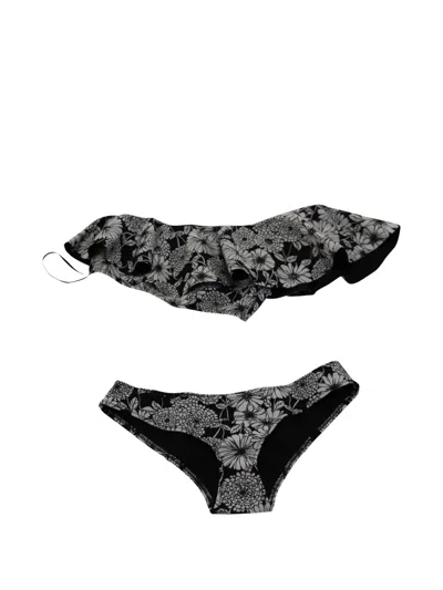 Pre-owned Lisa Marie Fernandez Floral Print One Shoulder Bikini In Black