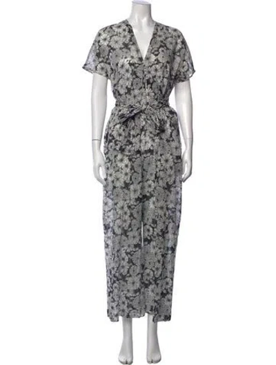 Pre-owned Lisa Marie Fernandez Floral Print V-neck Jumpsuit In Black