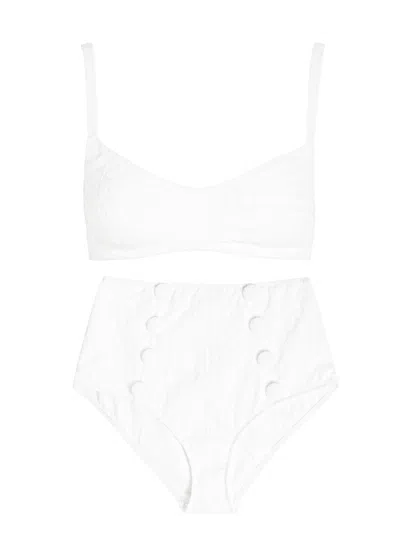 Lisa Marie Fernandez Floral-jacquard Textured Bikini In White