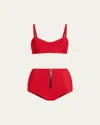 Lisa Marie Fernandez Genevieve High-waist Zip Two-piece Swimsuit In Red Neoprene