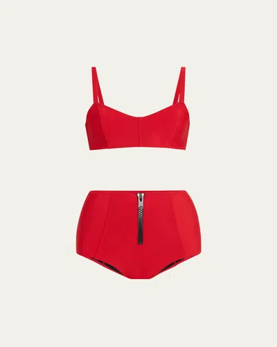 Lisa Marie Fernandez Genevieve High-waist Zip Two-piece Swimsuit In Red Neoprene