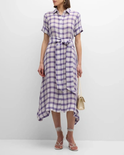 lisa marie fernandez shirt dress LISA MARIE FERNANDEZ Belted Gingham Linen-Blend Gauze Midi Shirt Dress