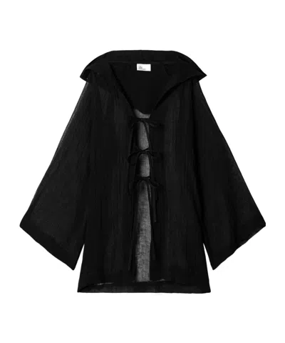 Lisa Marie Fernandez Hooded Crinkled Linen-blend Gauze Coverup In Black