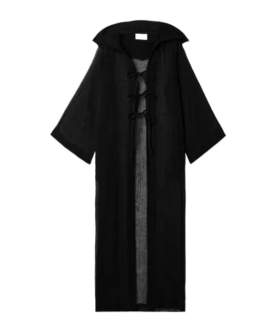 Lisa Marie Fernandez Hooded Crinkled Linen-blend Gauze Kaftan In Black