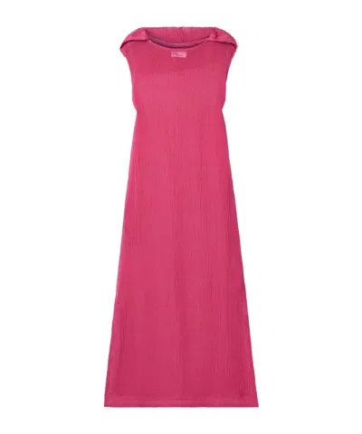 Lisa Marie Fernandez Hooded Crinkled Linen-blend Gauze Maxi Dress In Pink