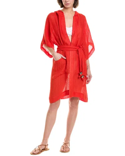 Lisa Marie Fernandez Hooded Linen-blend Dressing Gown In Red
