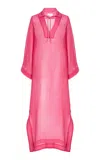 Lisa Marie Fernandez Crinkled Linen-blend Gauze Kaftan In Pink