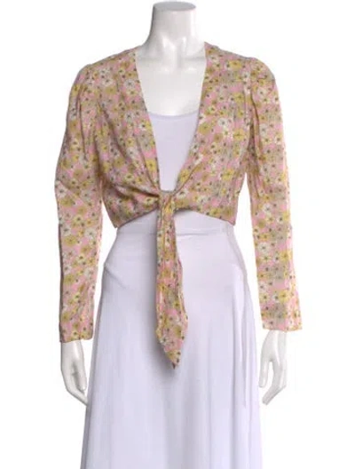 Pre-owned Lisa Marie Fernandez Linen Floral Print Sweater In Multi