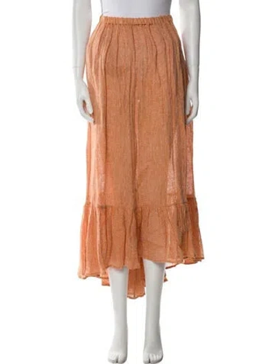 Pre-owned Lisa Marie Fernandez Linen Midi Length Skirt In Orange