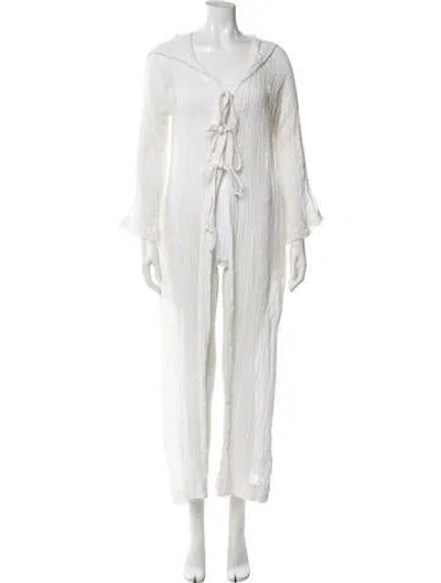 Pre-owned Lisa Marie Fernandez Linen Open Front Sweater In White