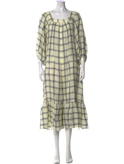 Pre-owned Lisa Marie Fernandez Linen Plaid Print Jumpsuit In Yellow