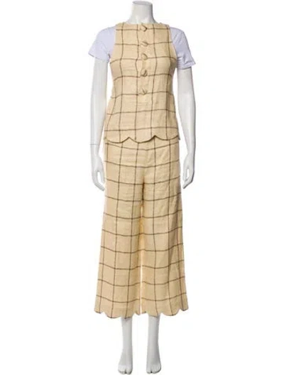 Pre-owned Lisa Marie Fernandez Linen Plaid Print Pant Set In Neutral