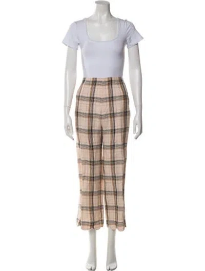 Pre-owned Lisa Marie Fernandez Linen Plaid Print Pant Set In Neutral