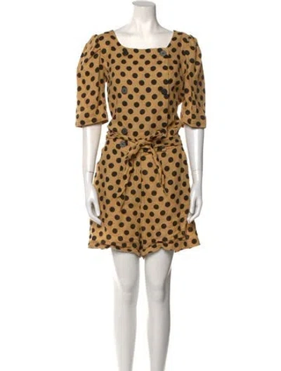 Pre-owned Lisa Marie Fernandez Linen Polka Dot Print Romper In Black