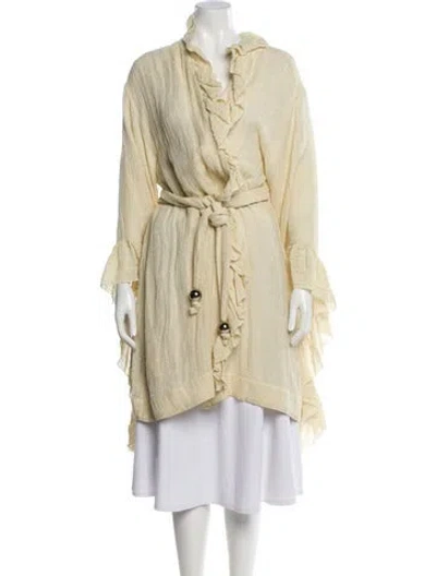 Pre-owned Lisa Marie Fernandez Linen Ruffle Embellishment Robe In Neutral