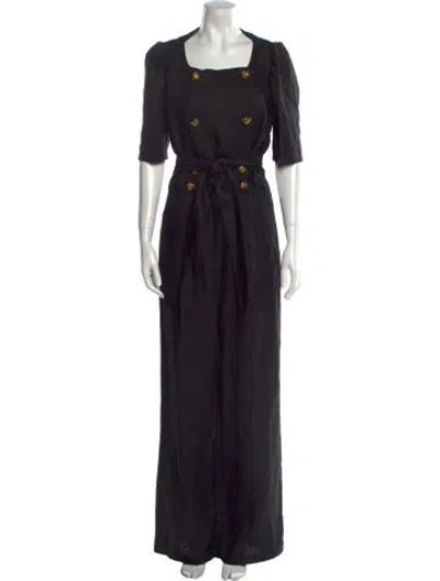 Pre-owned Lisa Marie Fernandez Linen Square Neckline Jumpsuit In Black