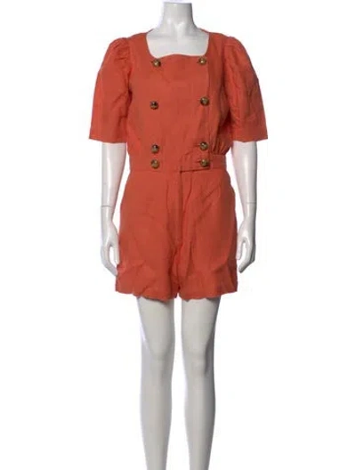 Pre-owned Lisa Marie Fernandez Linen Square Neckline Romper In Orange