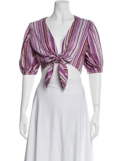 Pre-owned Lisa Marie Fernandez Linen Striped Crop Top In Purple